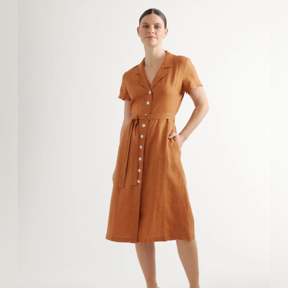 Quince Linen Midi Shirtdress Terracotta XL